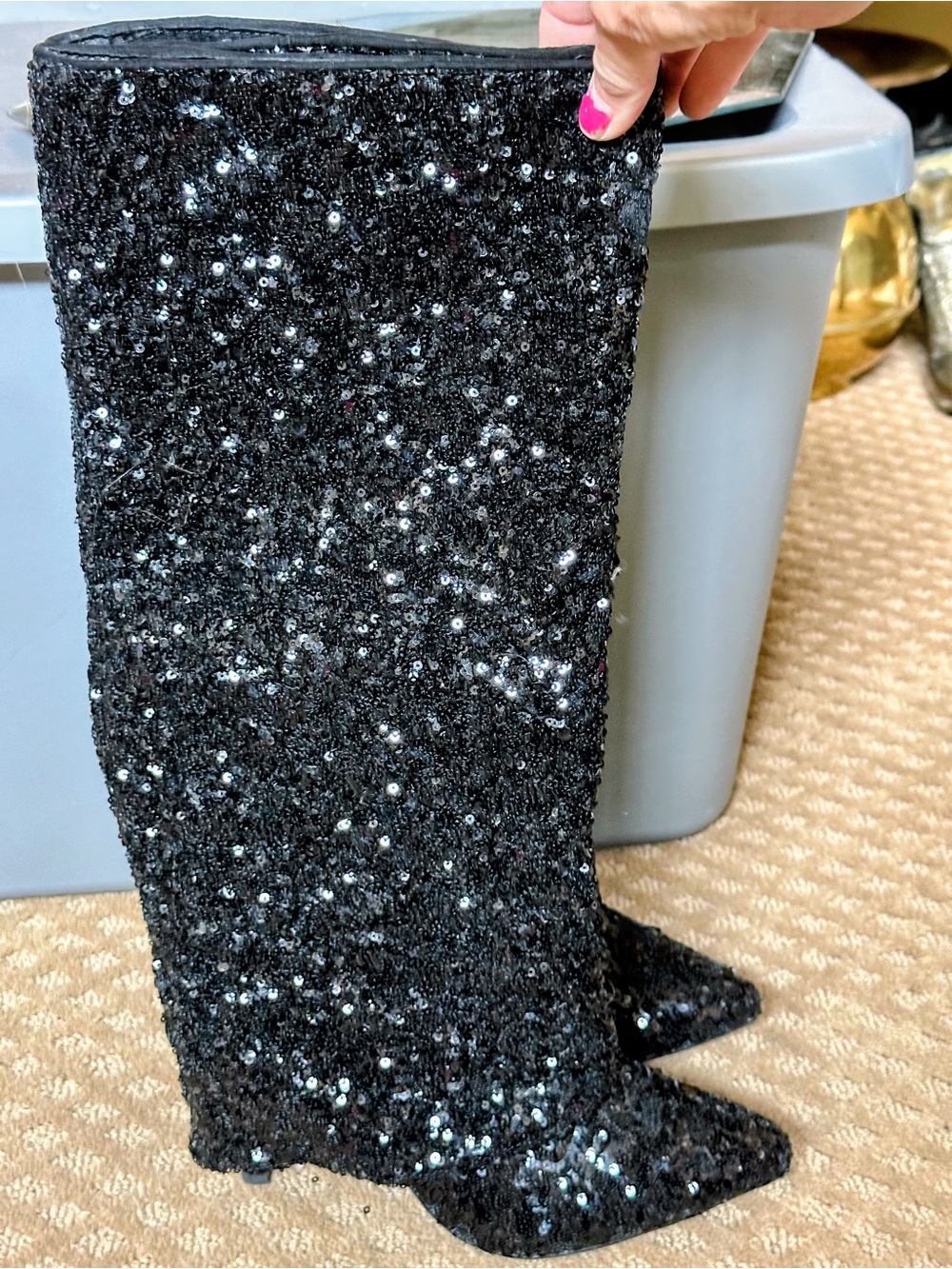 a new day Black Sequined Over-the-Knee Boots